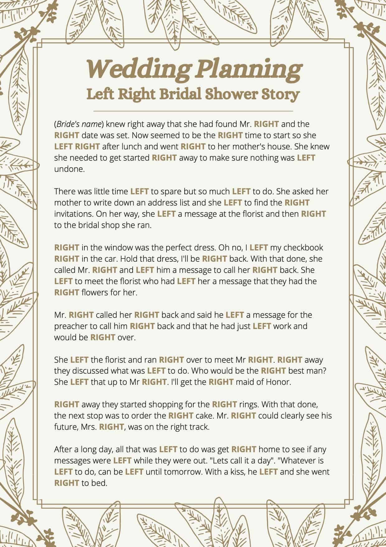 left right bridal shower