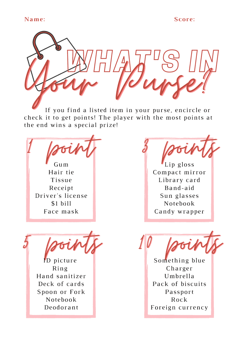 Mom Purse Scavenger Hunt Baby Shower Game Printable PDF - Etsy | Printable  baby shower games, Baby shower games, Mom purses