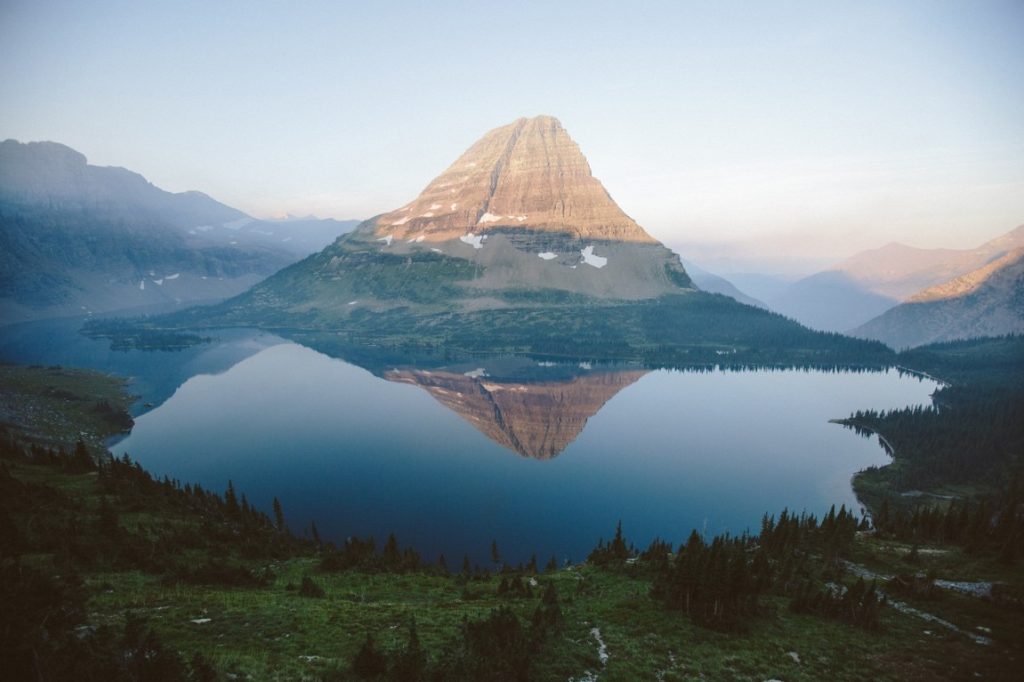 mountain symmetrical reflection on lake