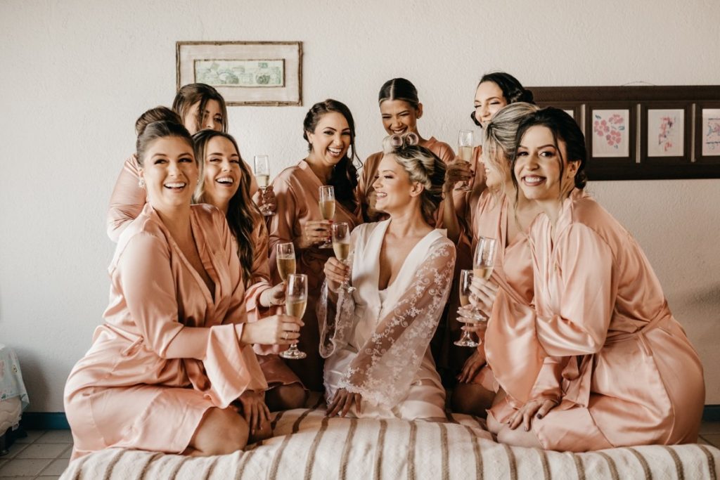 smiling bride with her friends