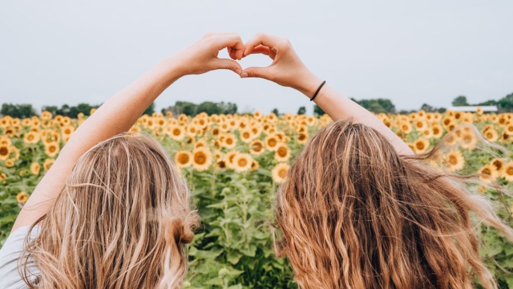 two girls at a sunflower farm