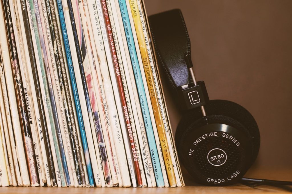 vinyls and a headphone