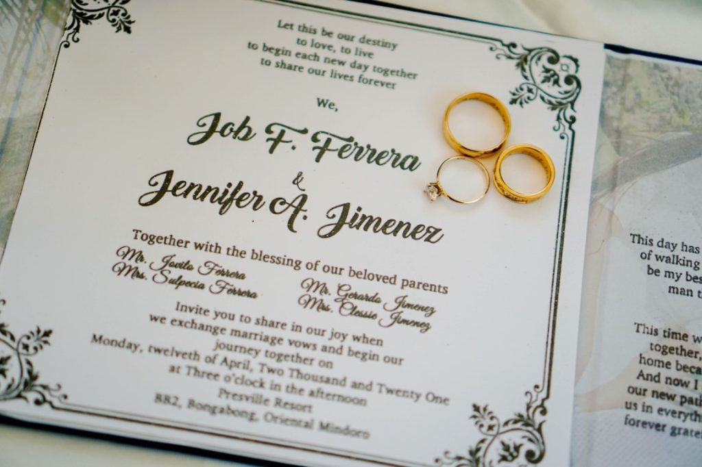 wedding invitation and wedding rings