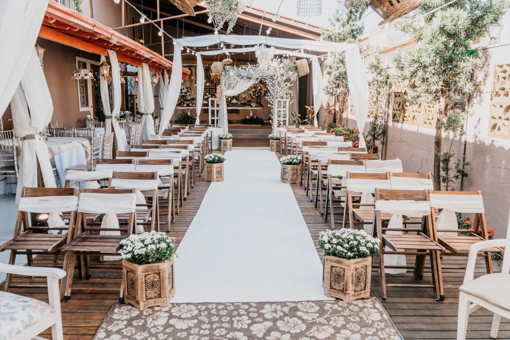 white themed wedding setup