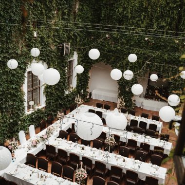 wedding setup with green walls