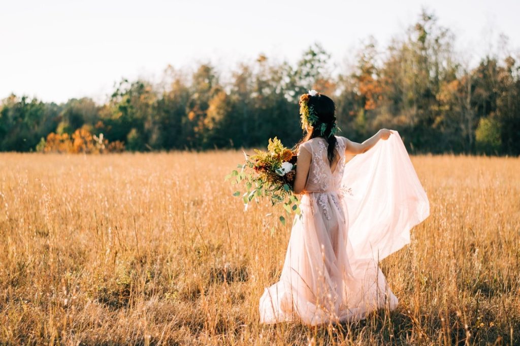 bride in a meadow