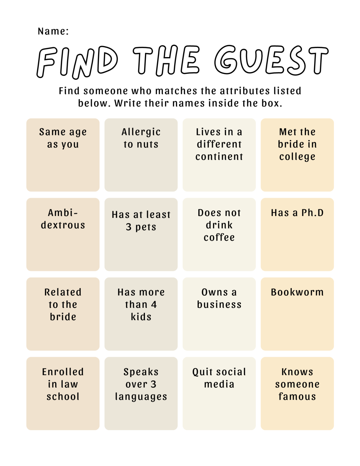 Find the Guest Bridal Shower Game (3 Free Printable PDFs)