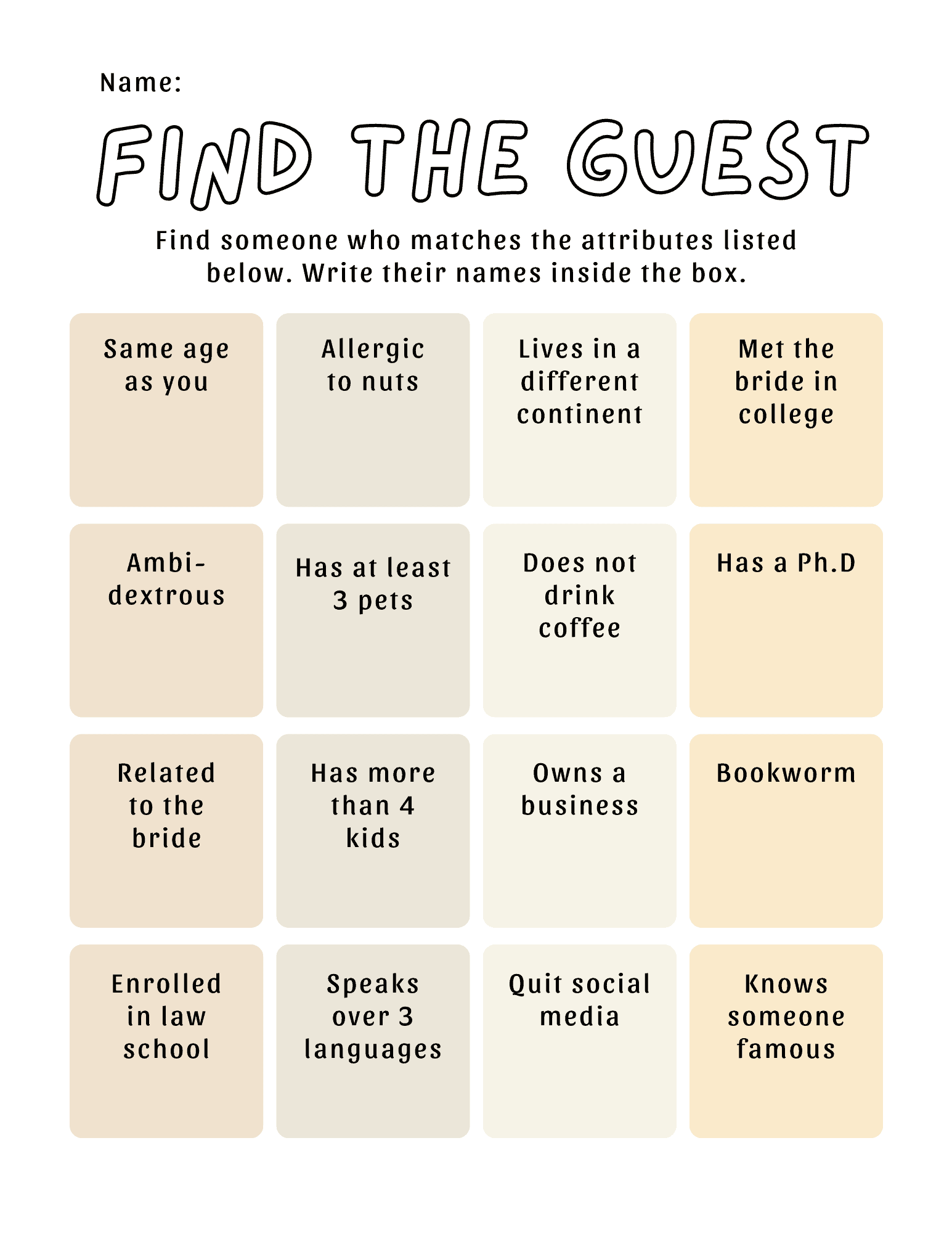 Find the Guest Bridal Shower Game (3 Free Printable PDFs)