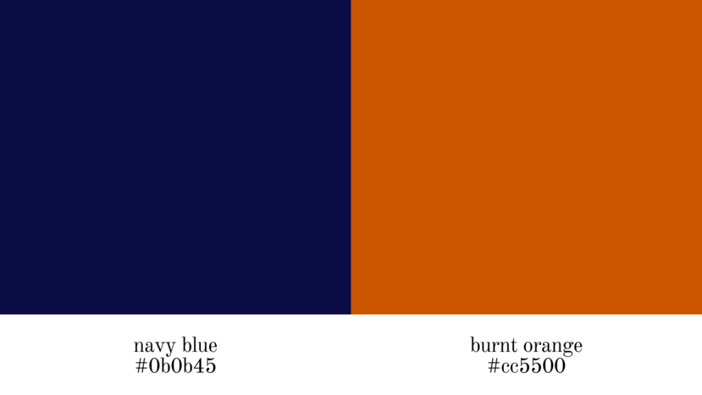 navy blue and burnt orange color code