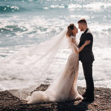 newlyweds at the beach