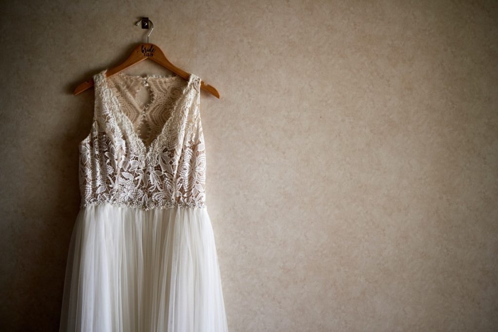 wedding dress hanging