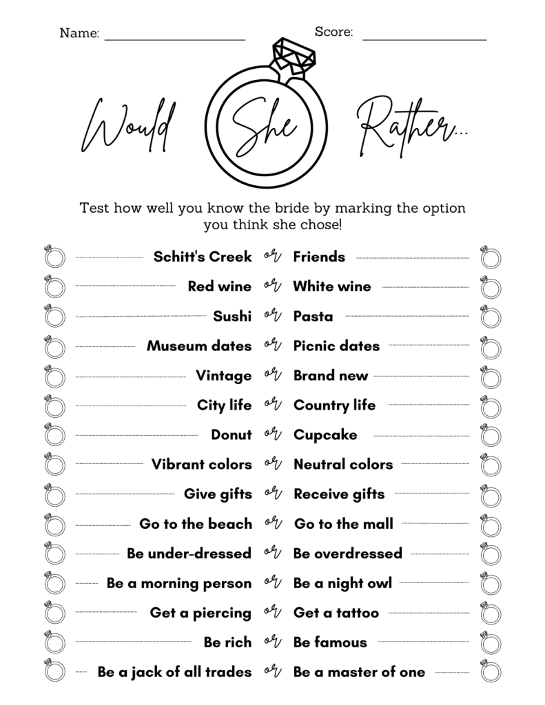 Would She Rather Bridal Shower Game Rules (+ Printable PDF) (2022)