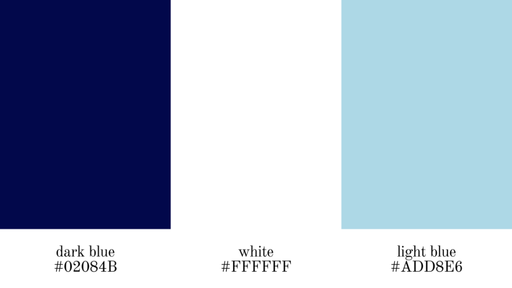 dark blue, white, light blue