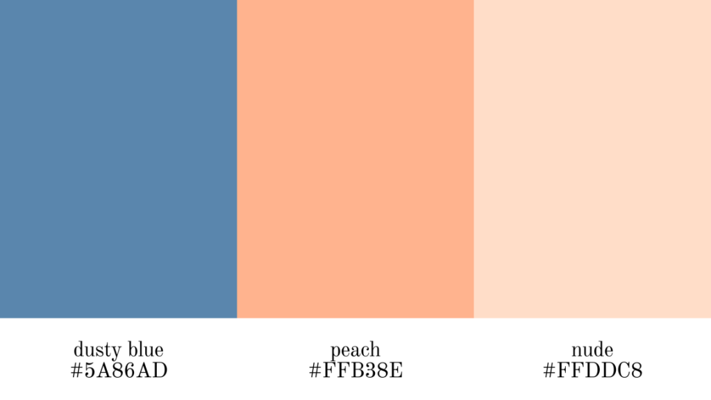 dusty blue, peach, and nude