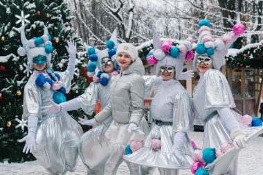 friends wearing winter costume for bachelorette party