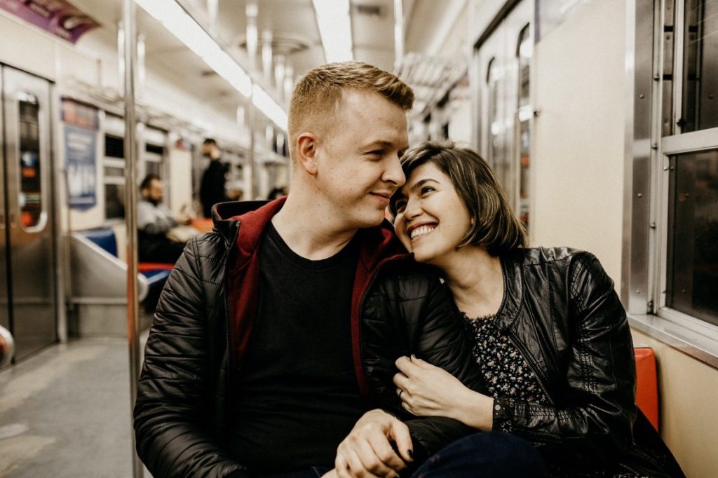 lovey dovey couple on the train