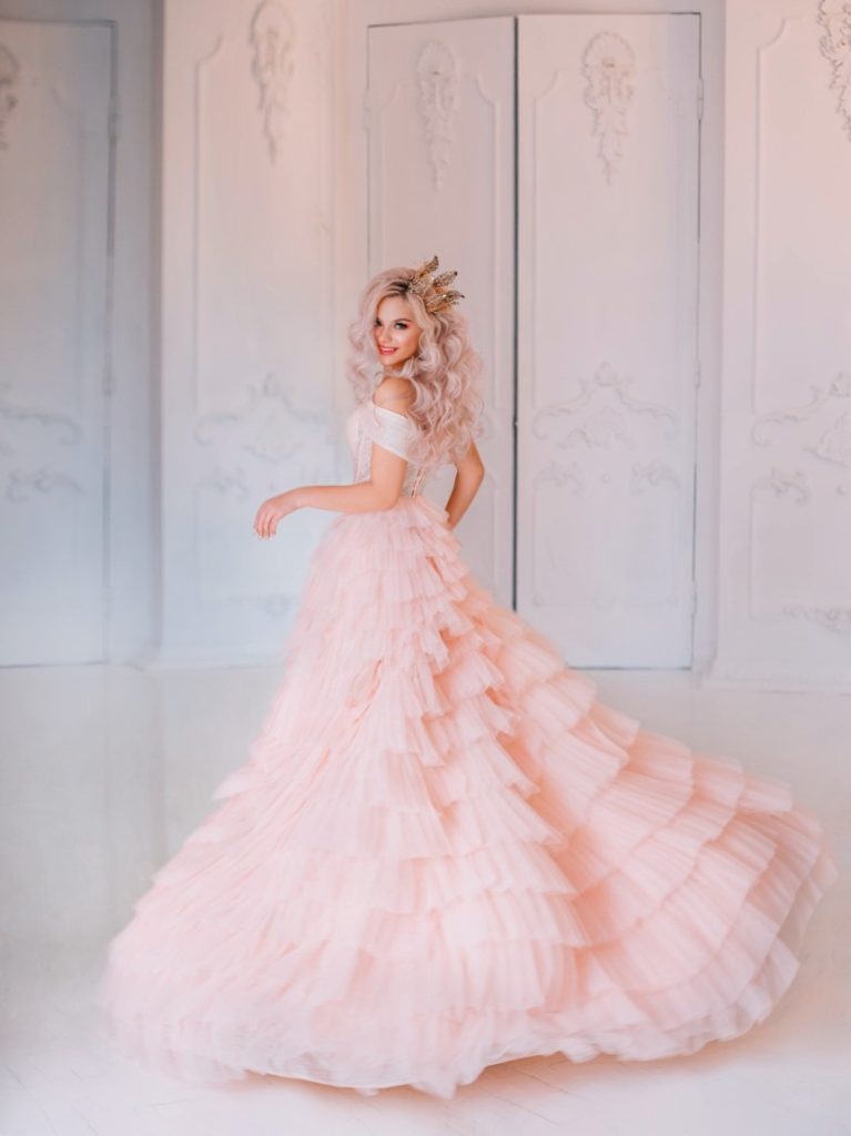 woman wearing pink dress