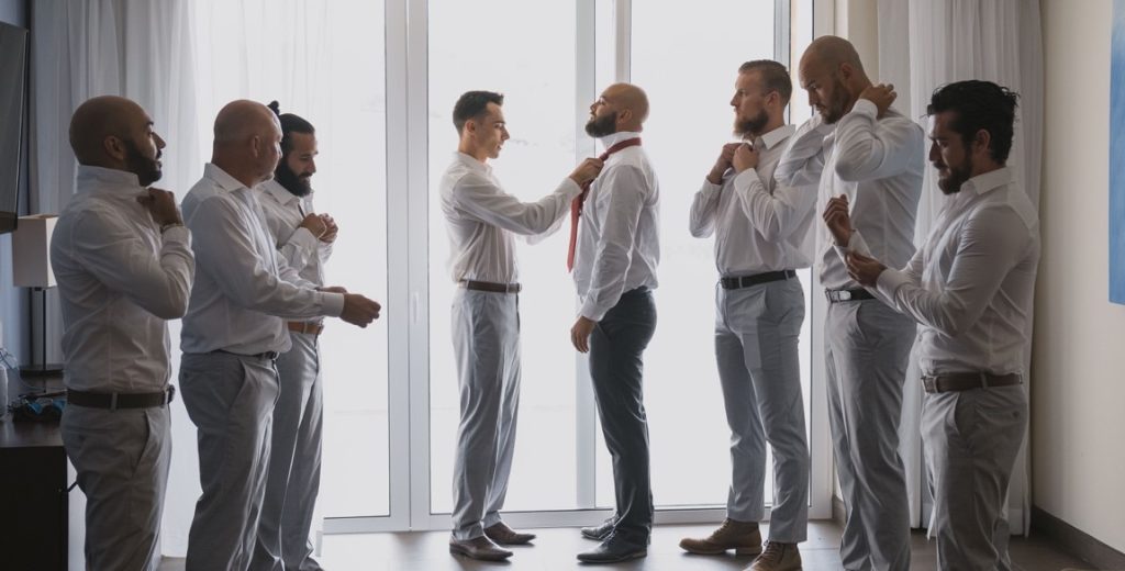 groom and friends