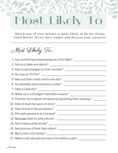 75 Most Likely to Questions for Bachelorette Party (+PDF)