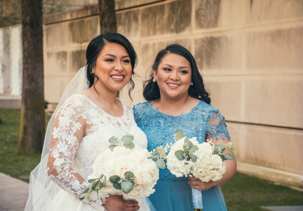 bride smiling with her friend