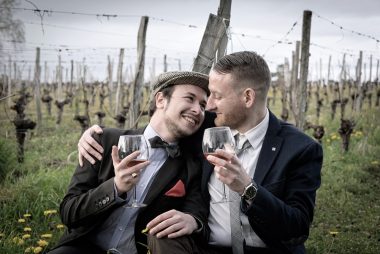 gay couple looking at each other