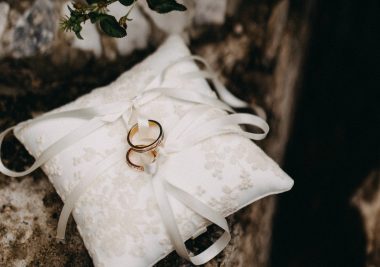 wedding ring on silk cushion