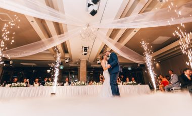 bride and groom dancing