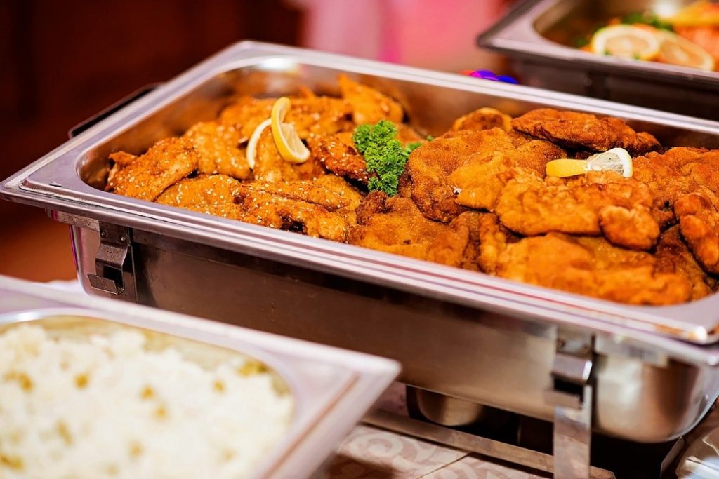 buffet food on tray