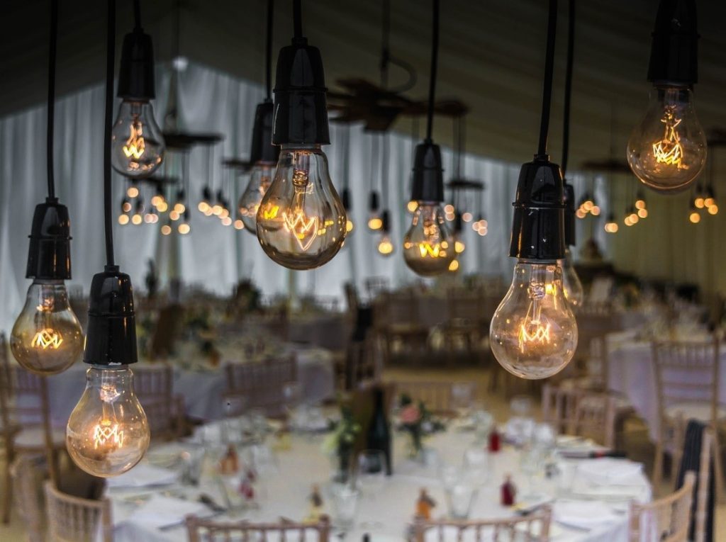 lightbulbs in a wedding reception