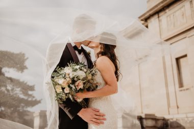 newlyweds kissing