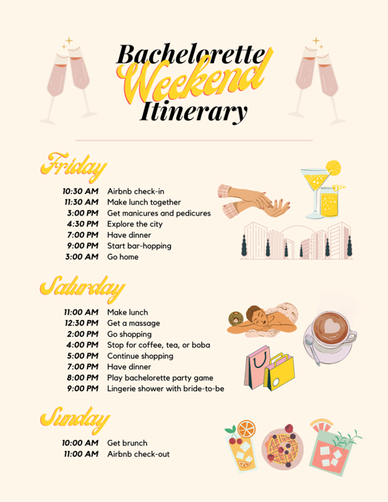 bachelorette party weekend itinerary