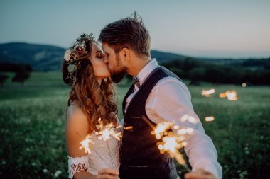 bride and groom kissing