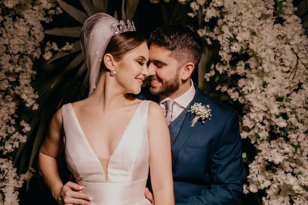 bride and groom nose to nose