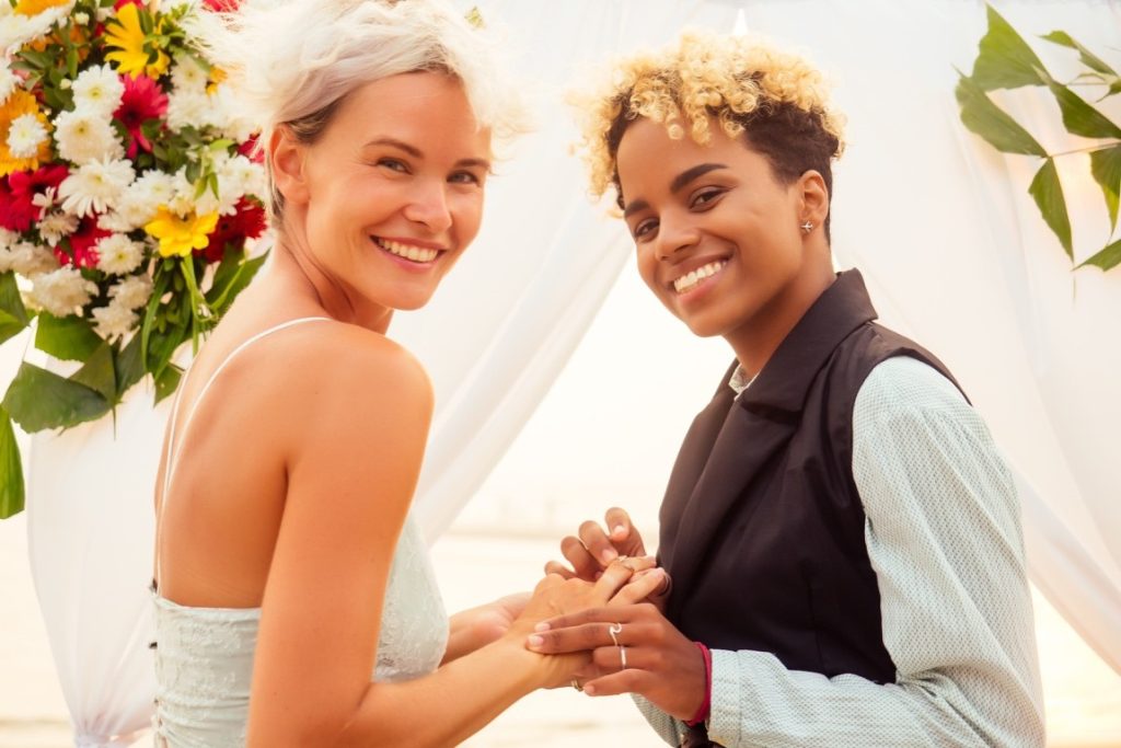 portrait of newlywed lesbian couple