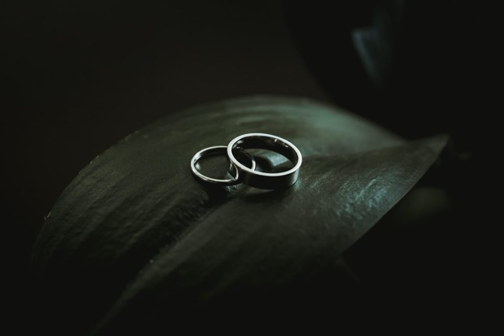 silver rings on a leaf