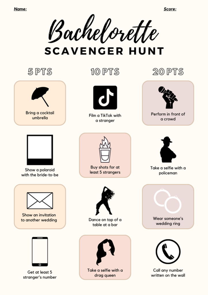 bachelorette scavenger hunt icons