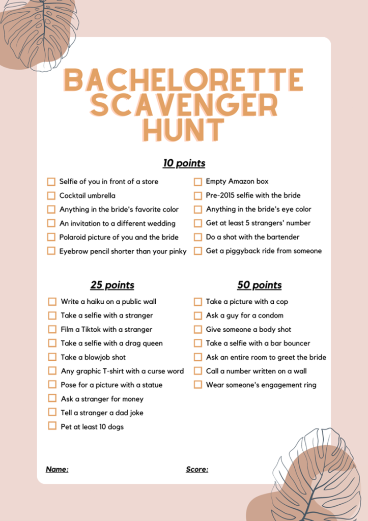 bachelorette scavenger hunt neutral