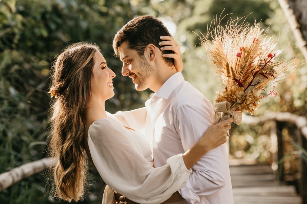 newlyweds looking at each other's eyes