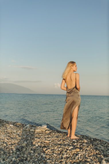 woman wearing silk dress
