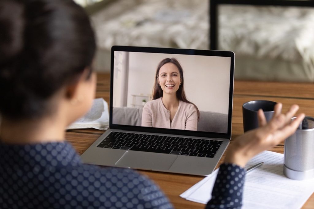 two woman on a zoom call