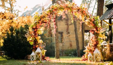 wedding arch with autumn leaves