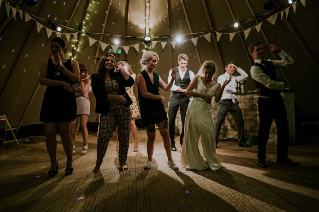 wedding guests dancing