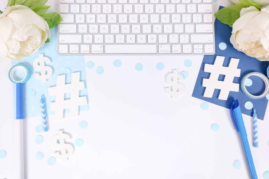 keyboard, hashtags, and dollar signs