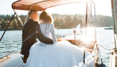 newlyweds on a boat