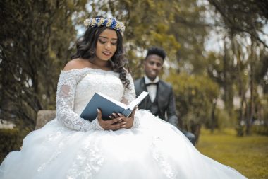 bride reading a book