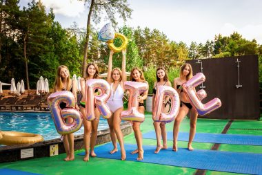 bride crew wearing swimsuit