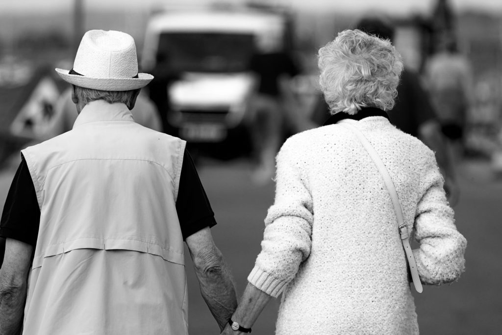 black and white photo of a senior couple
