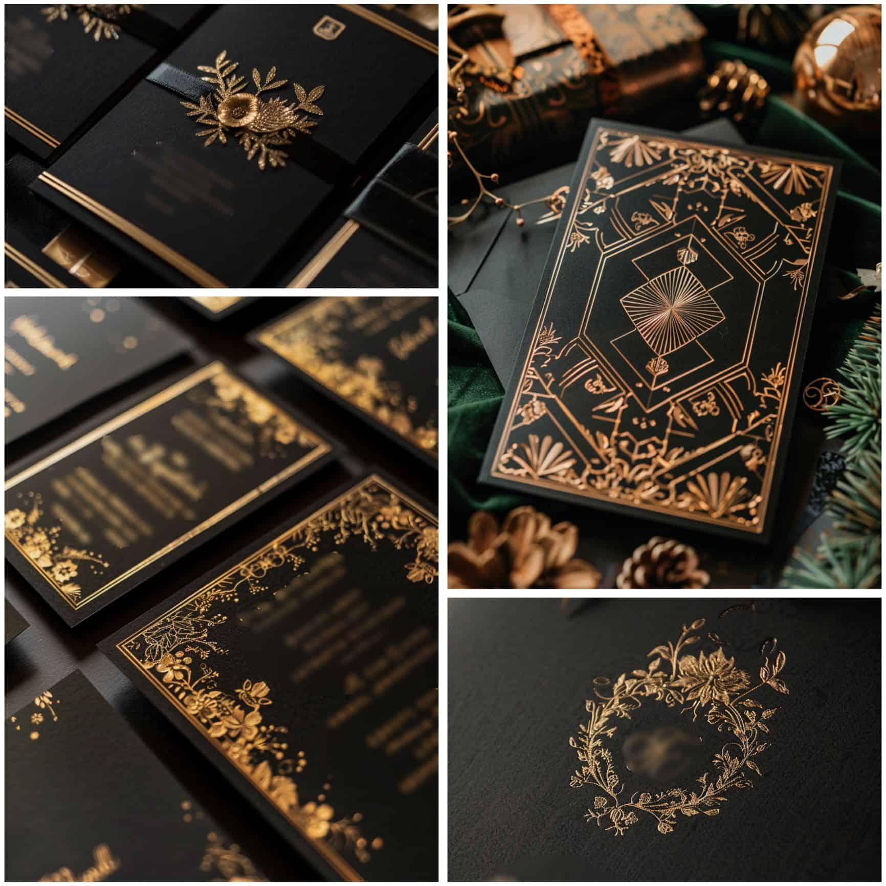 black and gold wedding theme ideas for stationery