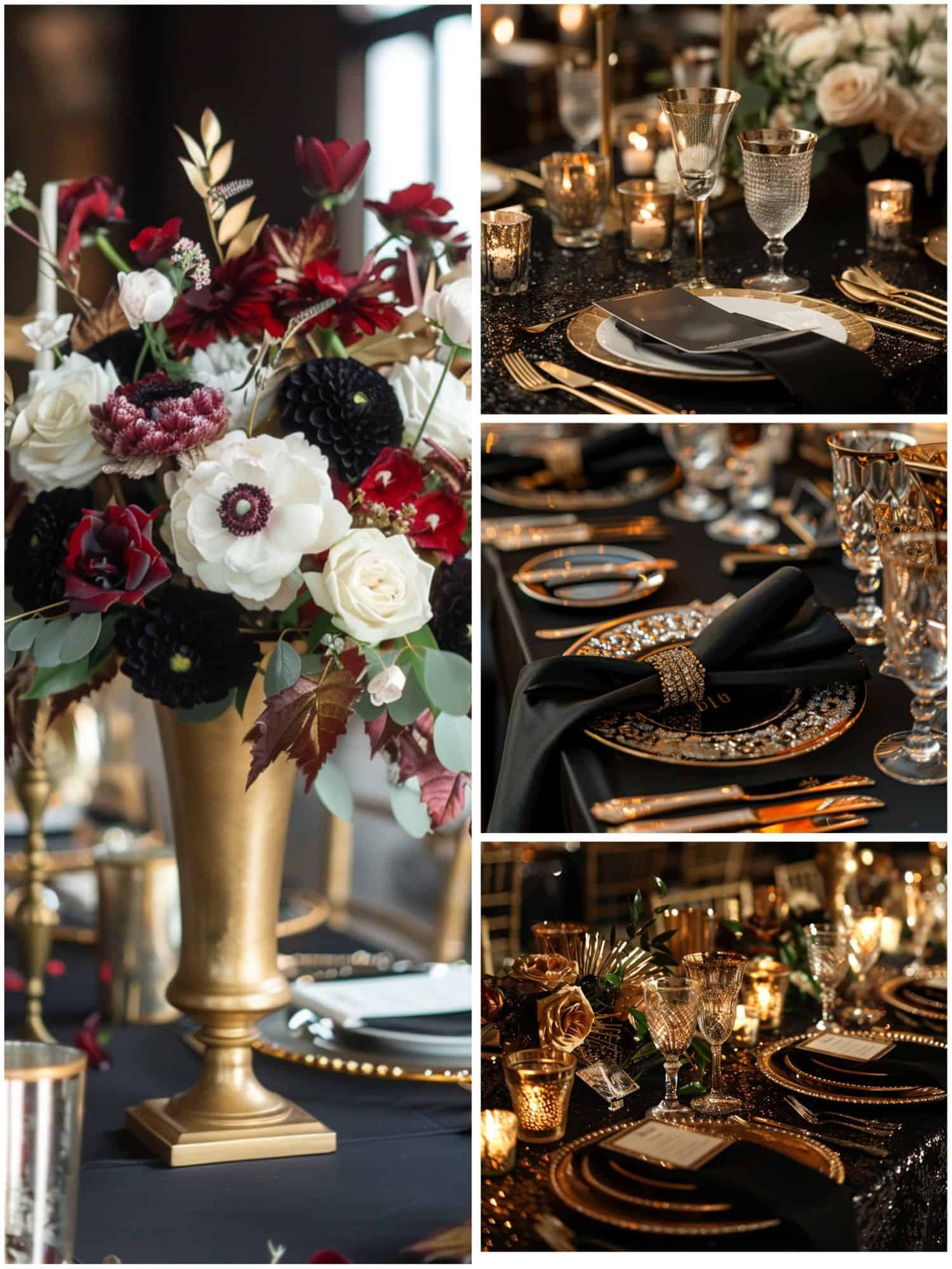 black and gold wedding theme ideas for tablescapes