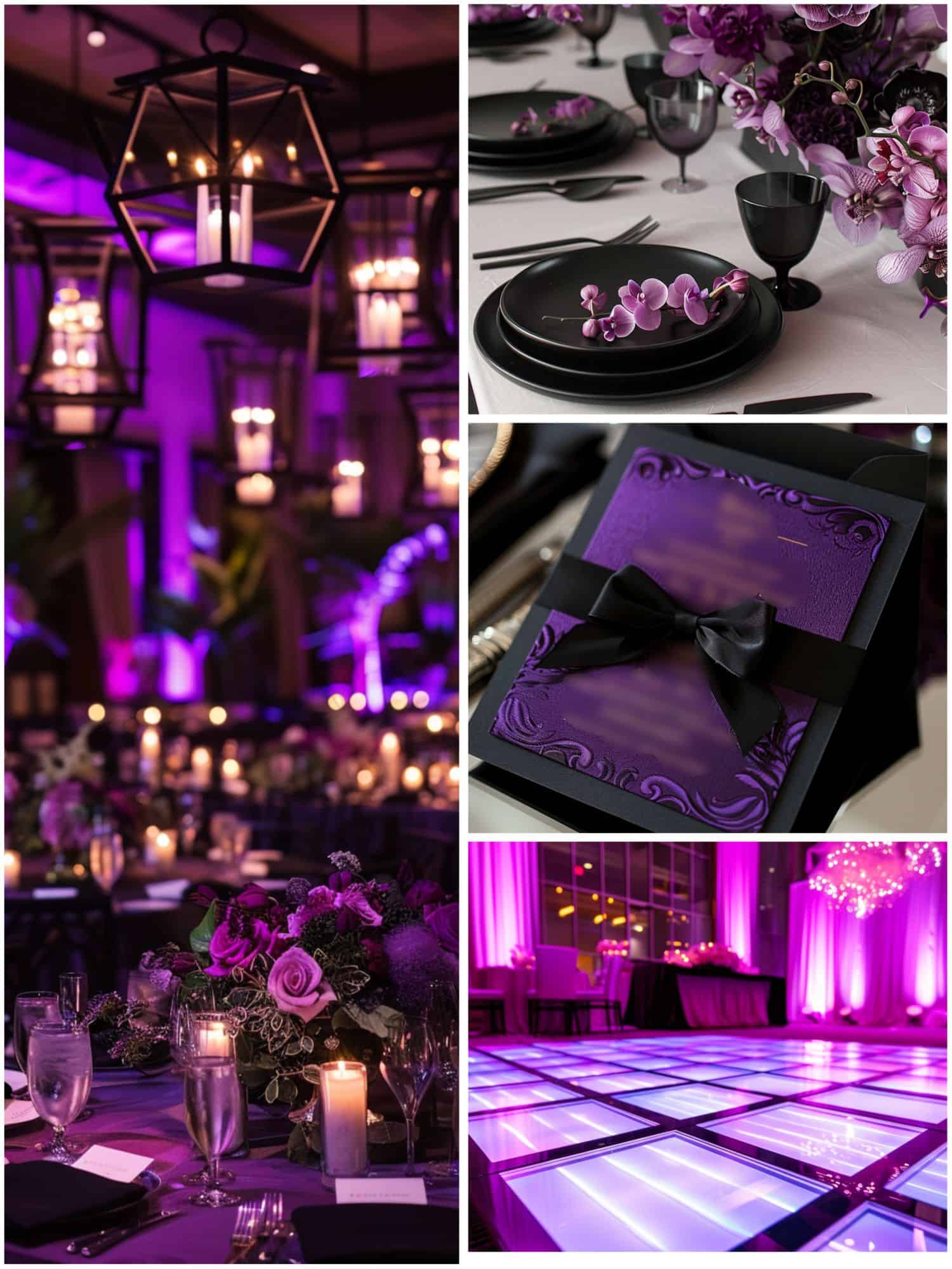 black and purple wedding theme ideas for modern chic